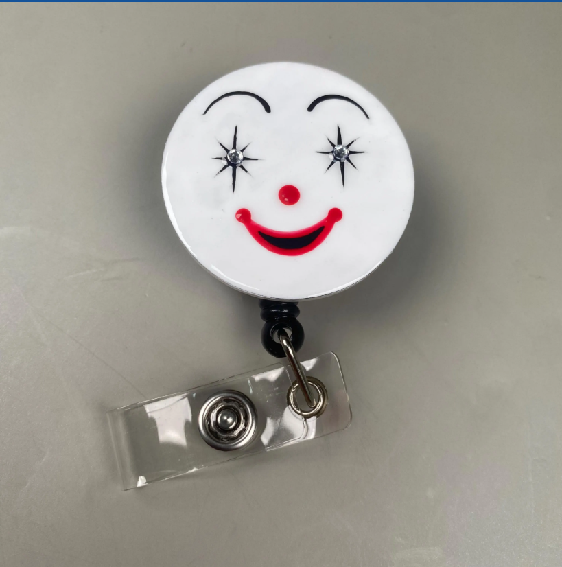 Happy Sad Clown Badge Reel, Cute Creepy Face Stainless Steel ID Holder, Dark Circus Retractable Badge Clip, Funny Spooky Gift for Nurse Teacher