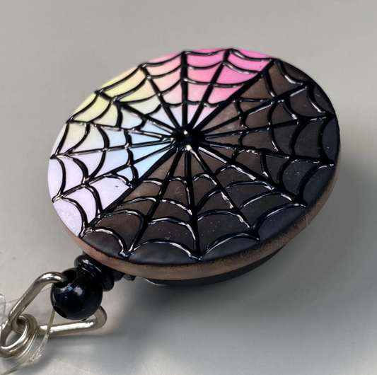 Handmade Wednesday Inspired Window Badge Reel, Dark Gothic Spider Web Stainless Steel ID Holder, Retractable Badge Clip, Spooky Gift for Nurse Teacher