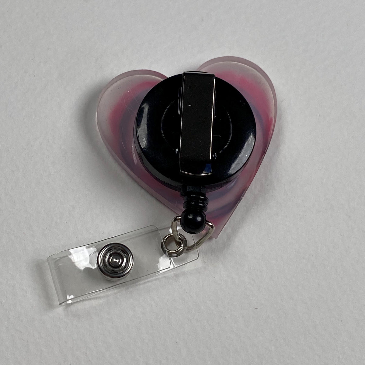 Pink Heart Badge Reel – Handmade Pink Swirl Heart Retractable ID Badge Holder, Cute Resin Nurse Badge Reel, Valentine Gift