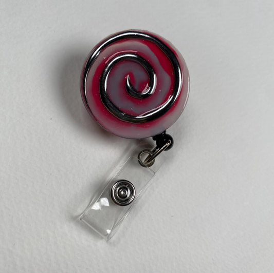 Pink Swirl Badge Reel – Handmade Resin Stainless Steel Retractable ID Badge Holder, Pink Spiral Nurse Badge Reel, Cute Office Badge Clip