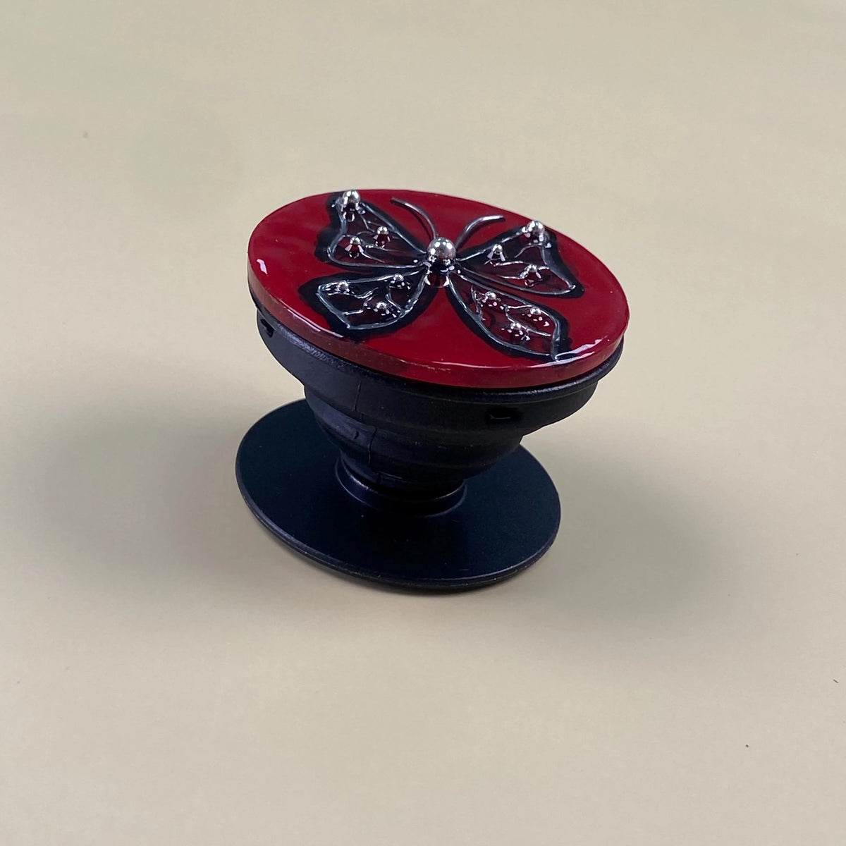 Red Gothic Butterfly Phone Grip – Handmade Resin Phone Grip Stand, Collapsible Phone Holder, Black Butterfly, Alternative Aesthetic Gift
