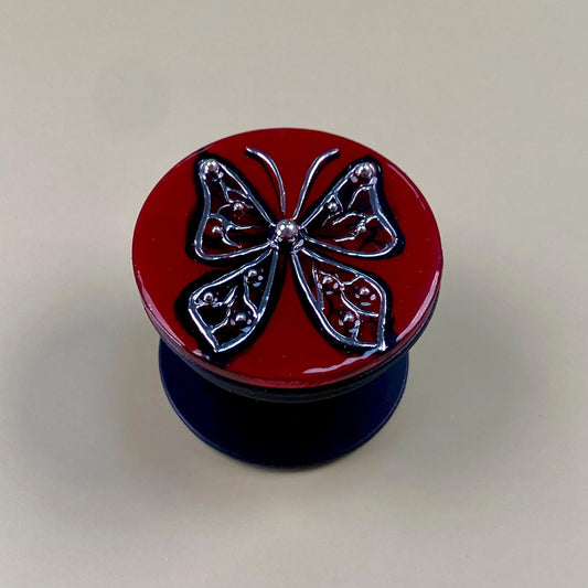 Red Gothic Butterfly Phone Grip – Handmade Resin Phone Grip Stand, Collapsible Phone Holder, Black Butterfly, Alternative Aesthetic Gift