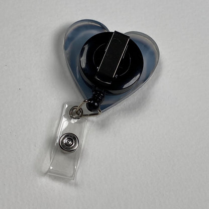 Gothic Heart Badge Reel – Handmade Black Heart Swirl Retractable ID Badge Holder, Alternative Resin Nurse Badge Reel