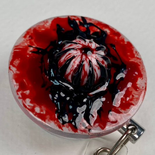 Bloody Horror Eye Badge Reel – Handmade Stainless Steel Retractable ID Holder, Scary 3D Eyeball Resin Badge Reel, Gothic Nurse Gift